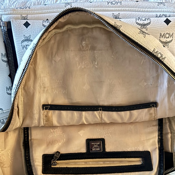 MCM Monogrammed Backpack in White and Black with Studs - Picture 10 of 11